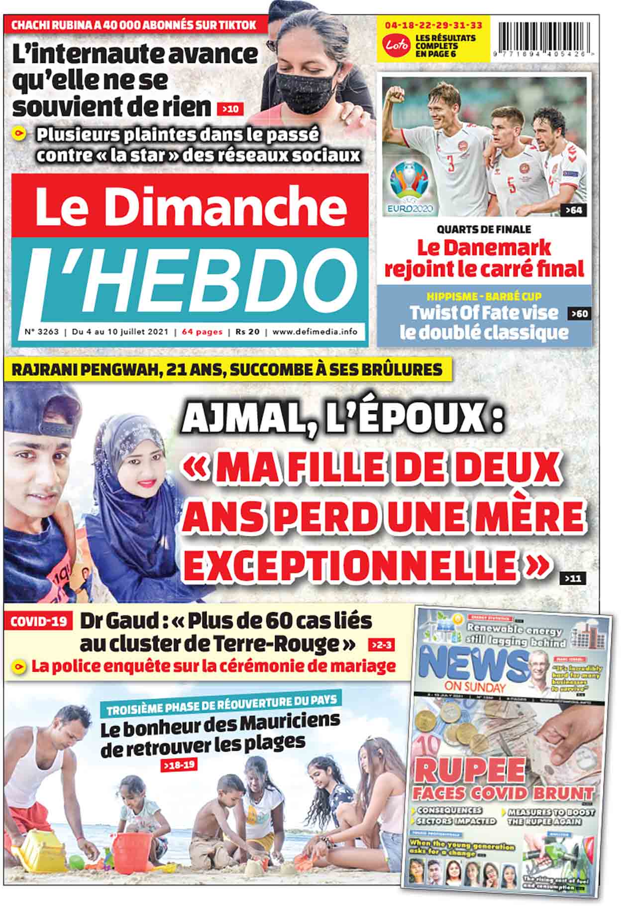 Voici la Une de Le Dimanche/L'Hebdo de ce dimanche 04 Juillet 2021