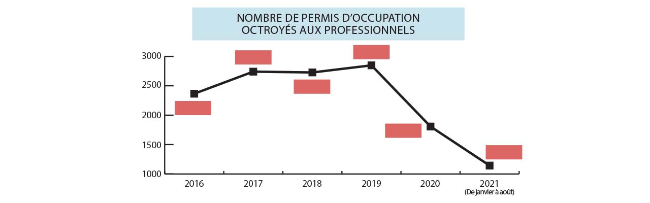 Nombre de permis d’occupation  octroyés aux professionnels