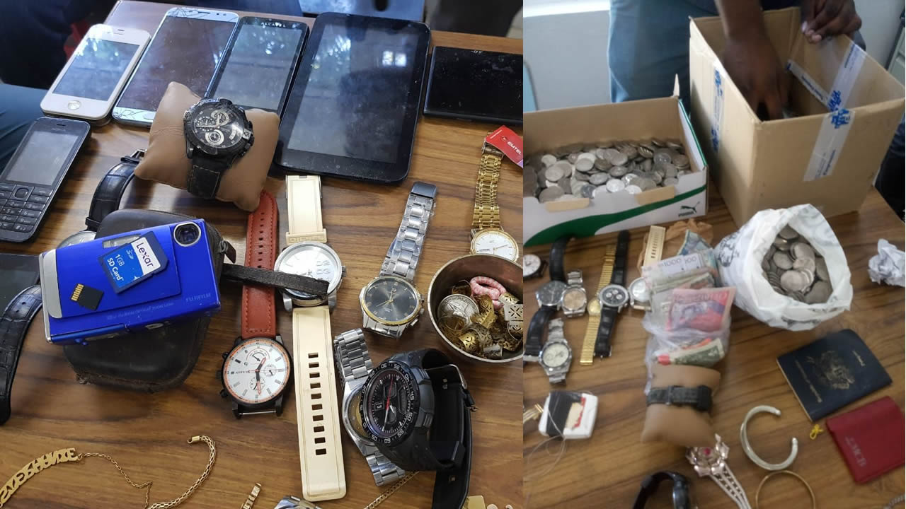 Montres de marque, bijoux, cellulaires et monnaies retrouvés.