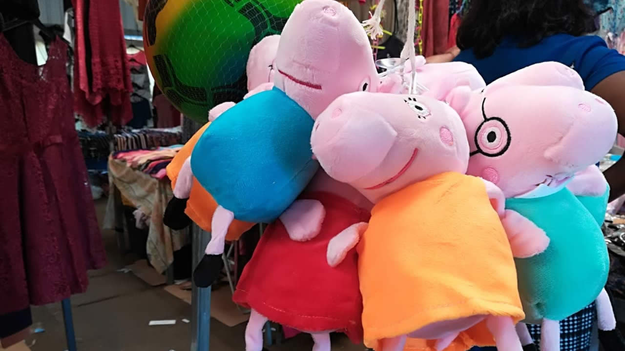 Les peluches recouvrent le stand de Manisha Chutoree.