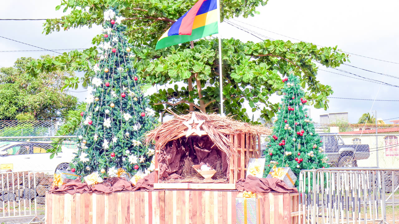 Une crèche a été installée au milieu des sapins joliment décorés.