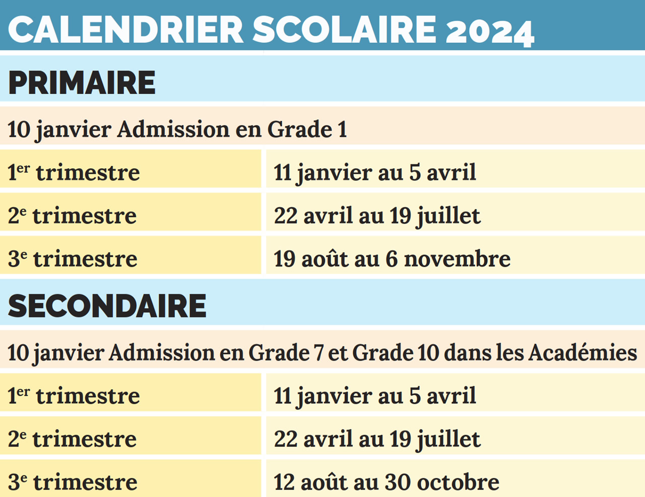 calendrier scolaire