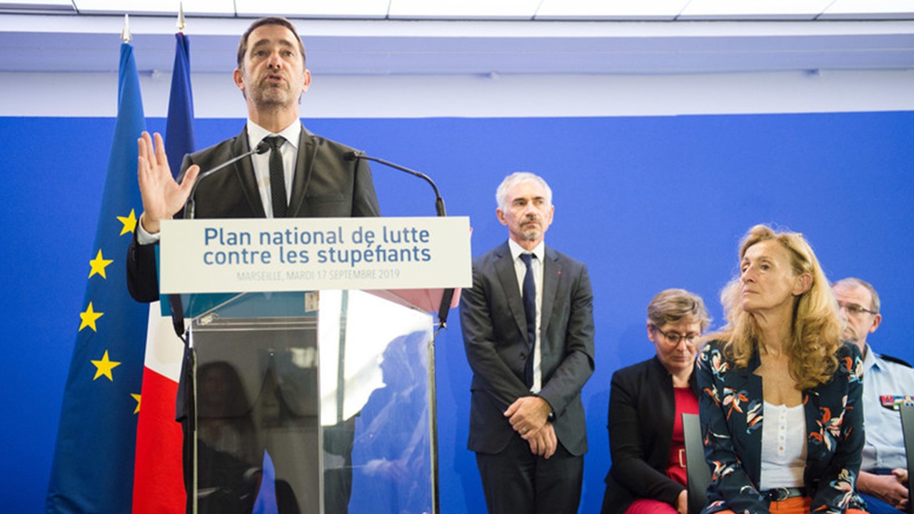 Christophe Castaner et Nicole Belloubet en conférence de presse à Marseille pour présenter l'Ofast le 17 septembre